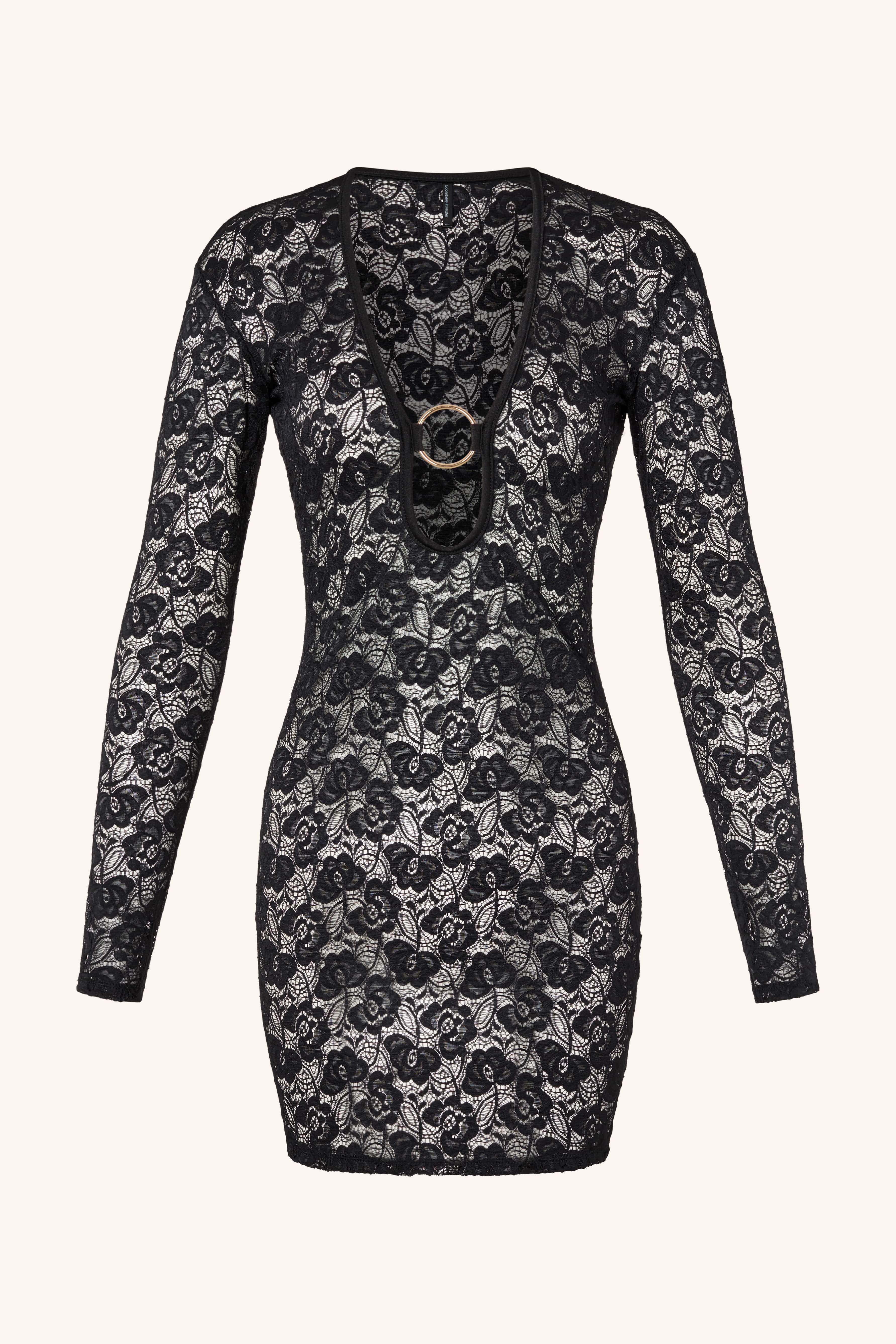 Lace Mini Dress Black - Image 5